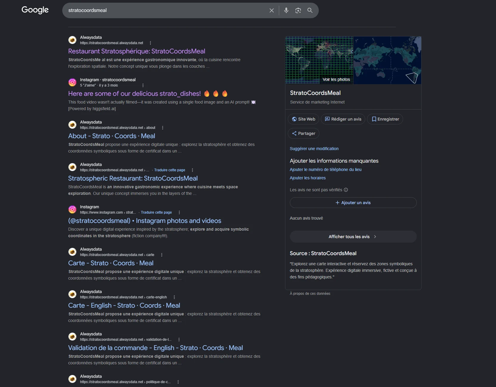 Référencement et visibilité de StratoCoordsMeal