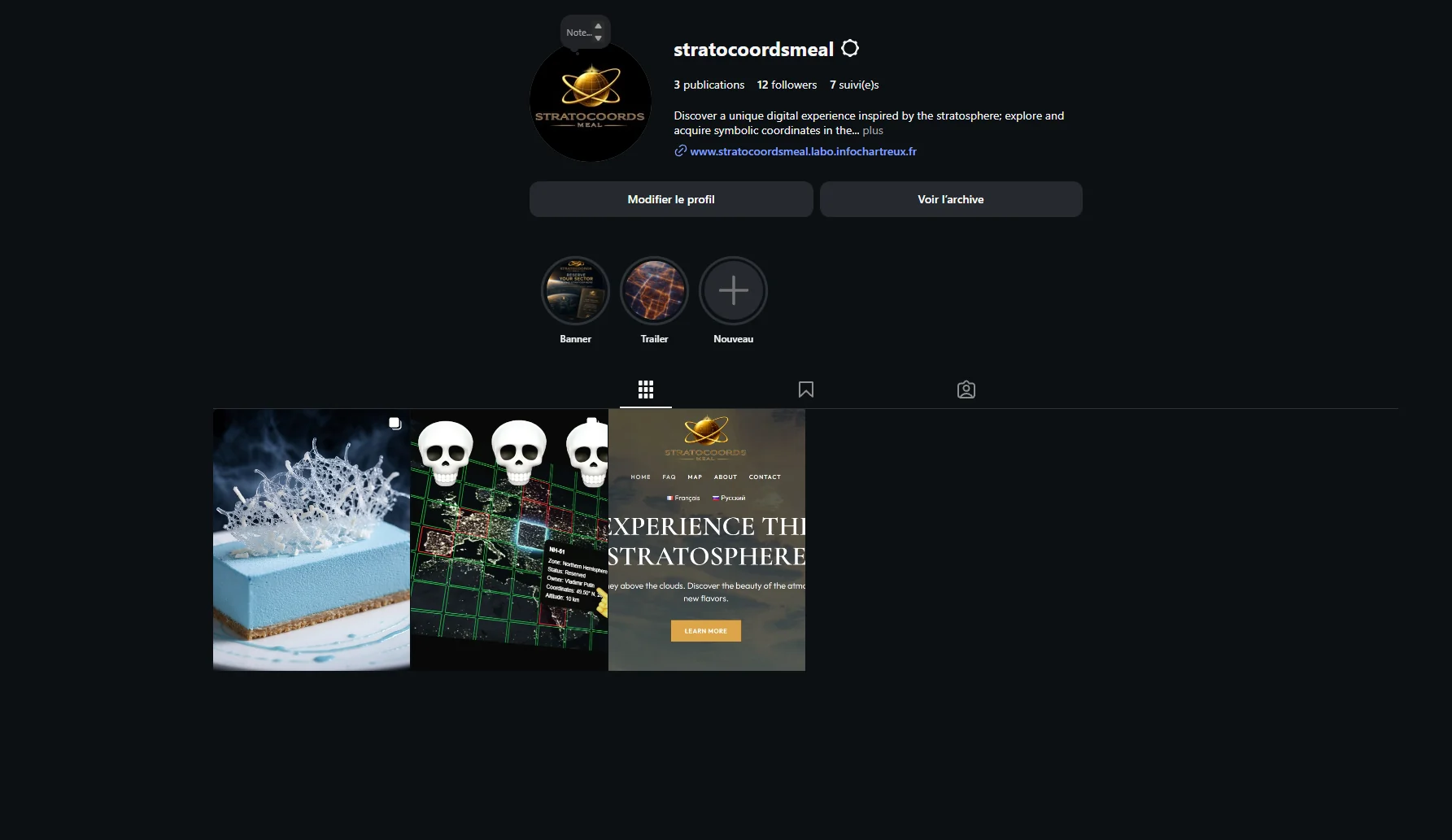 Présence sur les réseaux de StratoCoordsMeal